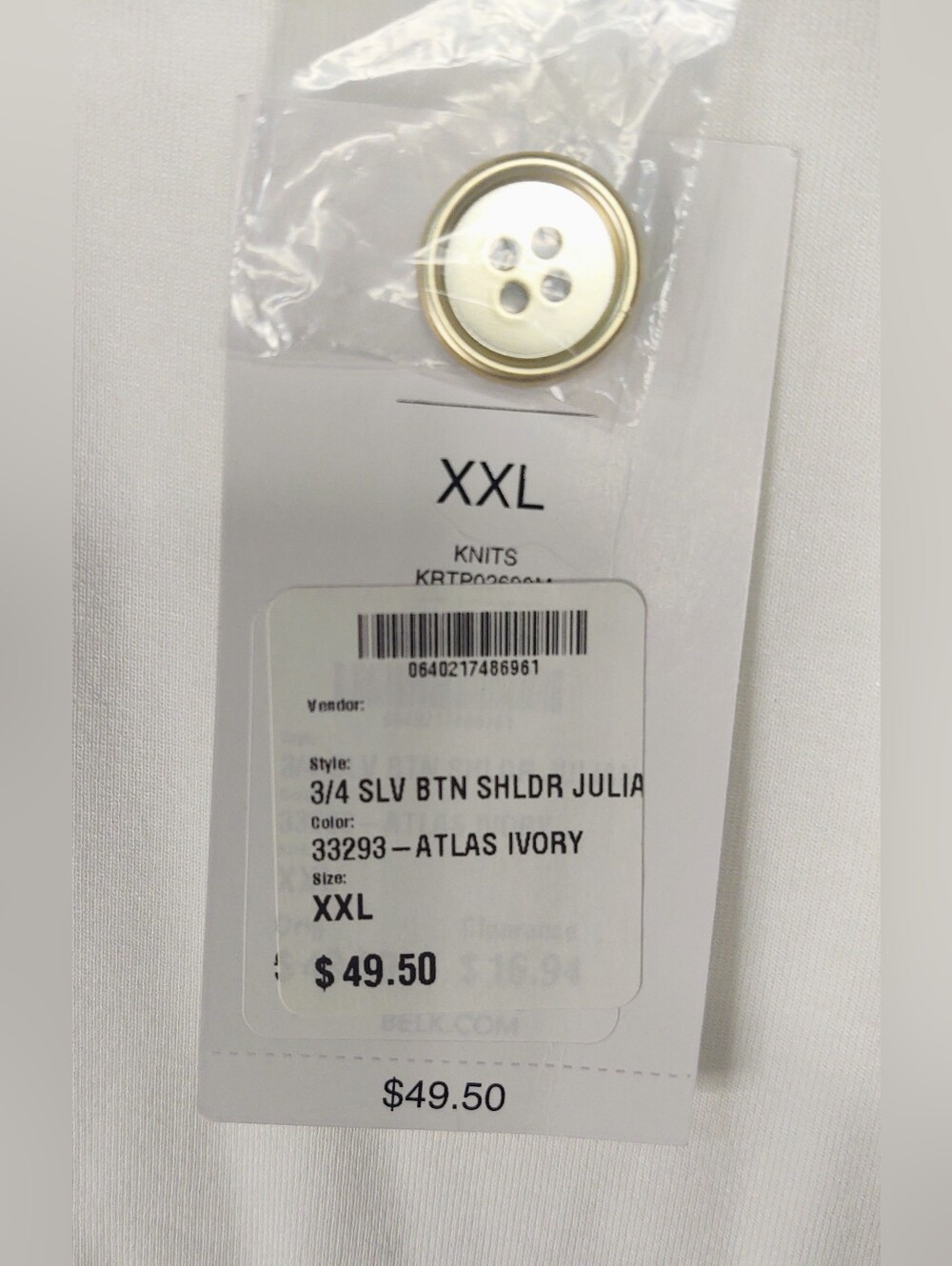 NWT Kim Rogers 3/4 Sleeve Button Shoulder Top - Picture 6 of 8